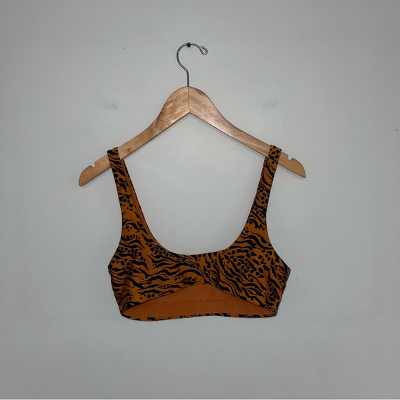H&M Bikini Top Women's Size 10 US Bronze Orange Tiger Print‎ Padded Scoop Neck - Picture 6 of 8
